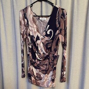 Jennifer Lopez Brown Black Swirl Long Sleeve Top